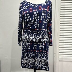 Tori Richard soft jersey long sleeve dress Blue pink white travel Hawaiian  S